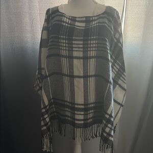 A New Day Black and White Plaid Shrug with Fringe
